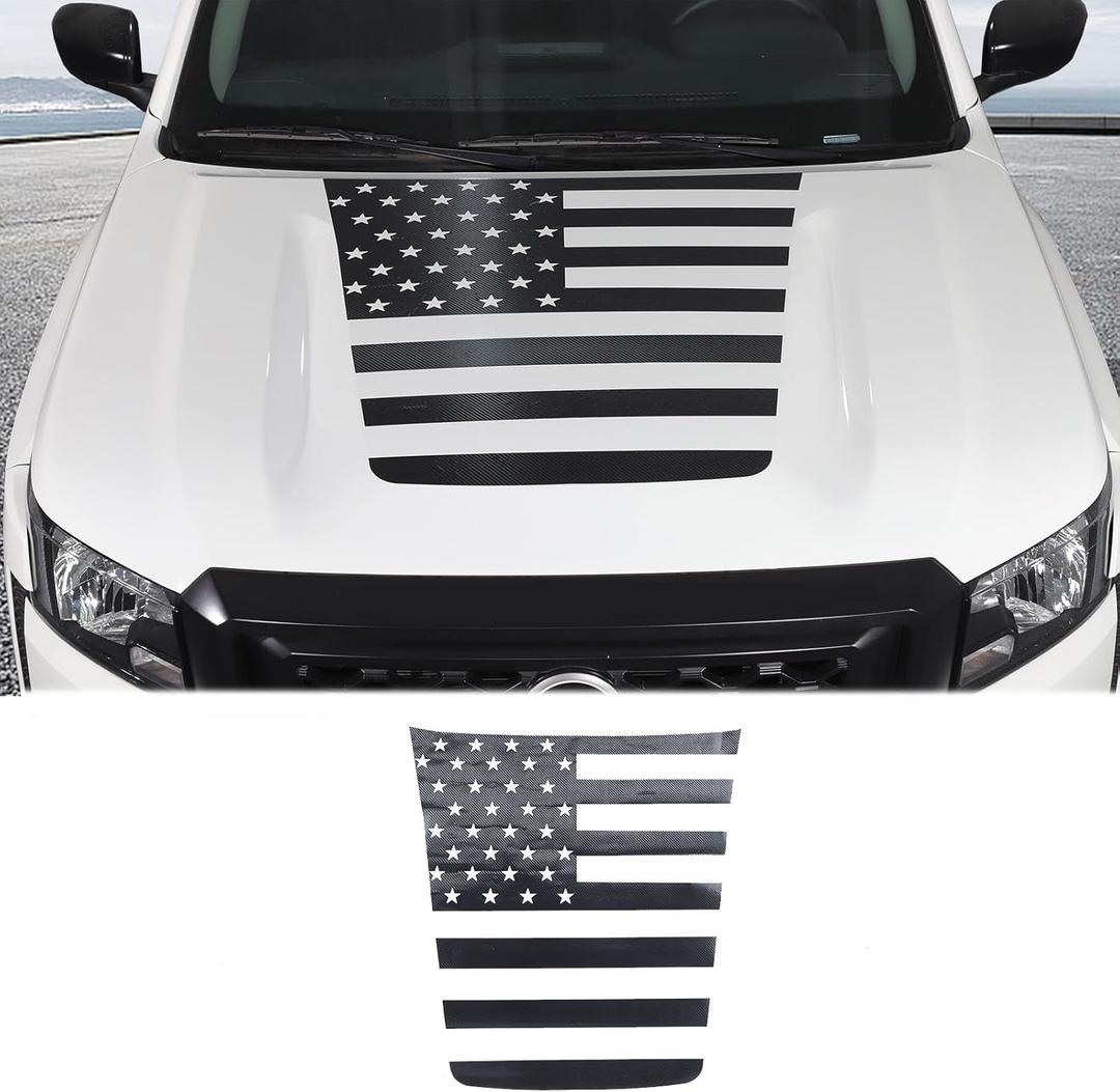 Car Front Hood American Flag Carbon Fiber Pattern Decal Sticker Compatible with Nisan Frontier 2022-2025,Car Front Hood Vinyl Decal Sticker Exterior Accessories 