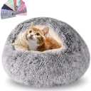 Cat Beds for Indoor Cats,Cat Cave for Puppy and Kitty,Calming Small Dog Bed for Small Dogs with Cover Cave,Cozy Warming Fluffy Washable Anti-Slip Pet Sleeping Bag(20 * 20inch,Dark Gray)