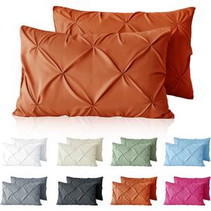 VACVELT Pintuck Pillow Cases Queen Size Set of 2, Burnt Orange Pillow Shams Decorative Pillowcases with Envelope Closure, Pinch Pleated Microfiber Pillowcases, Wrinkle and Stain Resistant