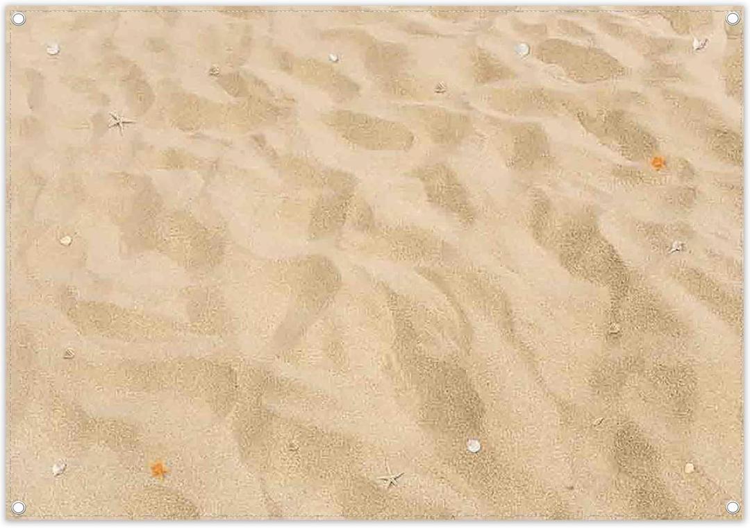 7x5ft Fabric Summer Hawaiian Beach Backdrop Luau Aloha Golden Sand Shell Tropical Seaside Photography Background Holiday Party Decorations Photo Booth Props