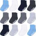 JAKIDAR 12 Pack Baby Toddler Socks Non Slip Grip Cotton Crew Socks for Boys Girls Infants Kids 4-7 M