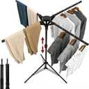 Clothes Drying Rack Foldable, Laundry Drying Rack Collapsible Space-Saving Tripod Clothing Drying Stand for Indoor/Outdoor with Folding Button, Height Adjustable, Height 61 inch-Black