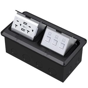 KYHSHJ Dual Pop-Up Floor Electrical Outlet Box Kit20 Amp Stainless Steel USB TR Receptacle Outlet3-Port RJ45 Datacom Receptacle Waterproof Gasket with IP44 Waterproof Rating, ETL Listed, Black