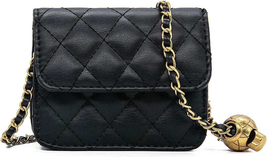 YAMEIZE Fashionable Mini Chain Belt Bag - PU Leather Small Crossbody Bag Chain Belt Purse for Women Trendy Waist Bag (Black-mini #2 (4.7 X 3.9 Inch))