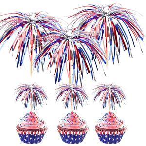 100 Pack 4th of July Cocktail Picks,6inch Patriotic Fireworks Toothpicks for Appetizers,Red White Blue Bamboo Skewers Foil Cupcake Toppers Drink Sticks for Independence Day Party Decorations
