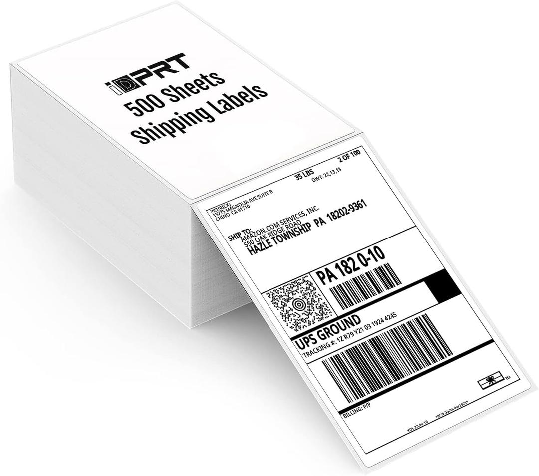 iDPRT Shipping Labels - 4x6 Thermal Direct Address Labels, Fan-Fold, Strong Adhesive, 500 per Stack