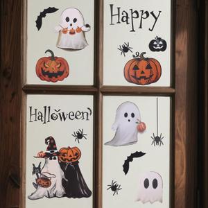 6 Sheet Halloween Window Clings, 11.81x7.87in Glass Window Decoration Stickers with Vintage Ghost Evil Pumpkin Bat for Halloween Party Supplies