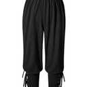 Kids Renaissance Ankle Banded Pirate Pants Medieval Viking Lace Up Tapered Trousers Halloween Costume 8-10 Years Black Large