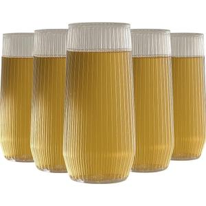 24 Pack Ribbed Ripple Stemless Toasting Glasses, Origami Durable 9 Oz BPA-Free Disposable Plastic Champagne Flutes for Weddings, Bars, Events, and Celebrations (Clear)