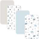 4 Pack Baby Bassinet Sheets - 35"x20" Bedside Bassinet Sheets for Newton, Ezebaby, AMKE(3 in 1) & Other Large Bedside Sleeper | Ultra Soft & Skin Friendly Bassinet Fitted Sheets for Boys Girls (Cyan)