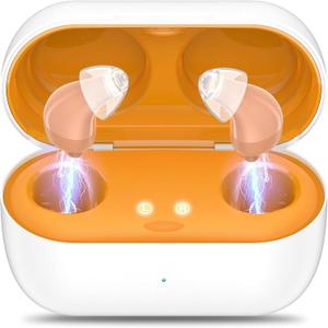 Hearing Aids, Rechargeable Digital Hearing Aids for Seniors, Noise Cancelling with 16-Channel Sound Processing, Invisible Hearing Aids for Men Women with Charging Case (1, yellow)