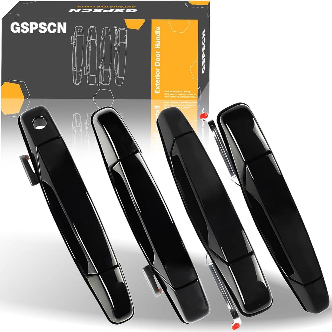 GSPSCN 4Pcs Exterior Black Door Handle Front Rear Driver & Passenger for 2007-2014 Chevy Avalanche Tahoe Silverado Suburban & GMC Sierra Yukon & Cadillac Escalade | OEM# 227387222273872120828258