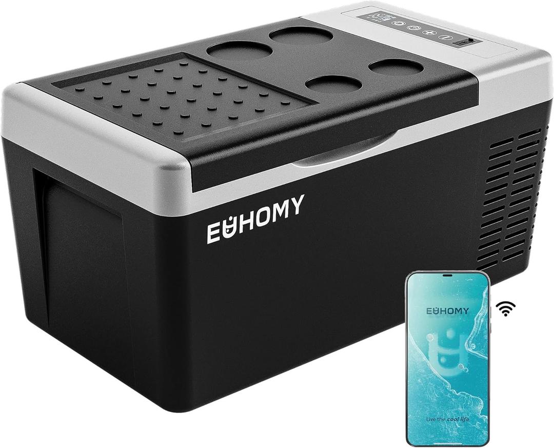 EUHOMY 12 Volt Refrigerator, 19QT(18L) Compressor Electric Cooler APP Control, Car Fridge -4~68, Portable Refrigerator 12/24V DC 110-240V AC, Portable Freezer for Camping, Travel, Boat
