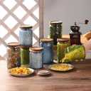 2 pack Decorative Mason Jars with Wooden Lids Colored Glass Kitchen Canister for Coffee Tea Cookie Airtight Vintage Food Storage Container with Embossed Floral Pattern (Blue Crabapple, Small)