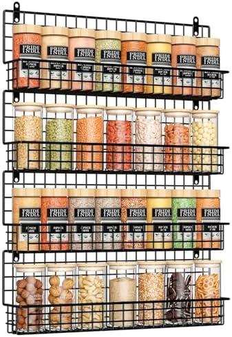 X-cosrack 4 Pack Spice Rack Wall Mount, Upgraded Connectable Seasoning Organizer for Space-Saving, Hanging Spice Storage for Cabinet/Pantry Door (Patent:USD909138S)
