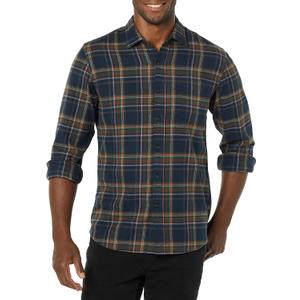 Amazon Essentials Men's Flannel Shirts Long Sleeve, Slim-Fit Button Down Plaid (Large, Brown Dark Navy Plaid)