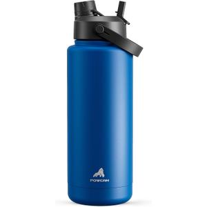 POWCAN 40 oz Insulated Water Bottle with 2-in-1 Straw and Spout Lid, Keep Cold 24H, Leak-Proof, BPA-Free, Double Wall Stainless Steel Water Bottle for Sports, Gym, Travel, and School (Pacific Ocean)