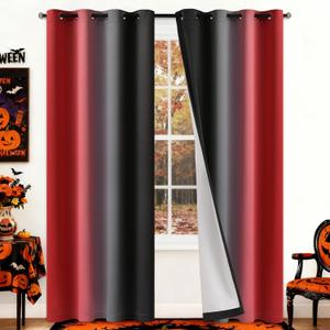 COSVIYA Red and Black 100% Blackout Curtains for Bedroom with White Back, 2 Thick Layers Full Room Darkening Thermal Insulated Grommet Drapes, 52x84 Inch, 2 Panels