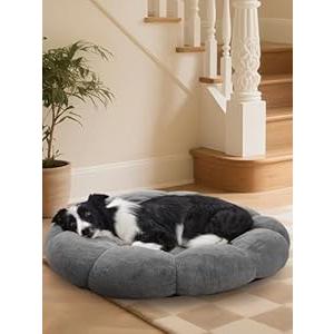 OhGeni 36 inches Calming Donut Orthopedic Dog & Cat Bed for Large Pets, Warming Comfort Fluffy Short Pile Fur, Durable Waterproof Machine Washable Removable Cover, Round Bed for Puppy, Dark Gray