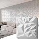 Art3d 50-Pack 3D Wall Panels for Interior Wall Decor, Modern Diamond Textured Accent Wall Paneling for Gaming Living Room TV Wall Background, 12 x 12 inch White