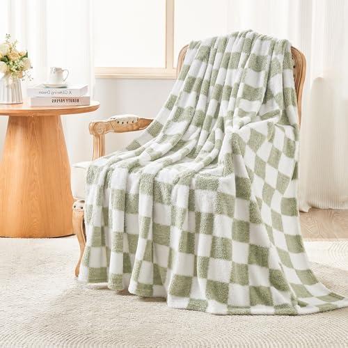 Checkered Blanket Twin Size - 30"x30" Green Knit Blanket Soft Fluffy Patterned Throw Blankets for Couch, Sofa, Chair, Bed, Camping, Picnic, Travel