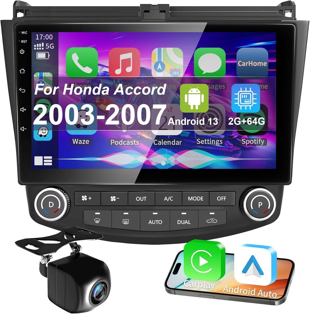 2G+64G Car Radio Stereo for Honda Accord 7th 2003 2004 2005 2006 2007 with Wireless Apple Carplay Android Auto 10.1 inch Audio Head Unit with WiFi GPS Navigation DSP EQ Bluetooth FM Backup Camera