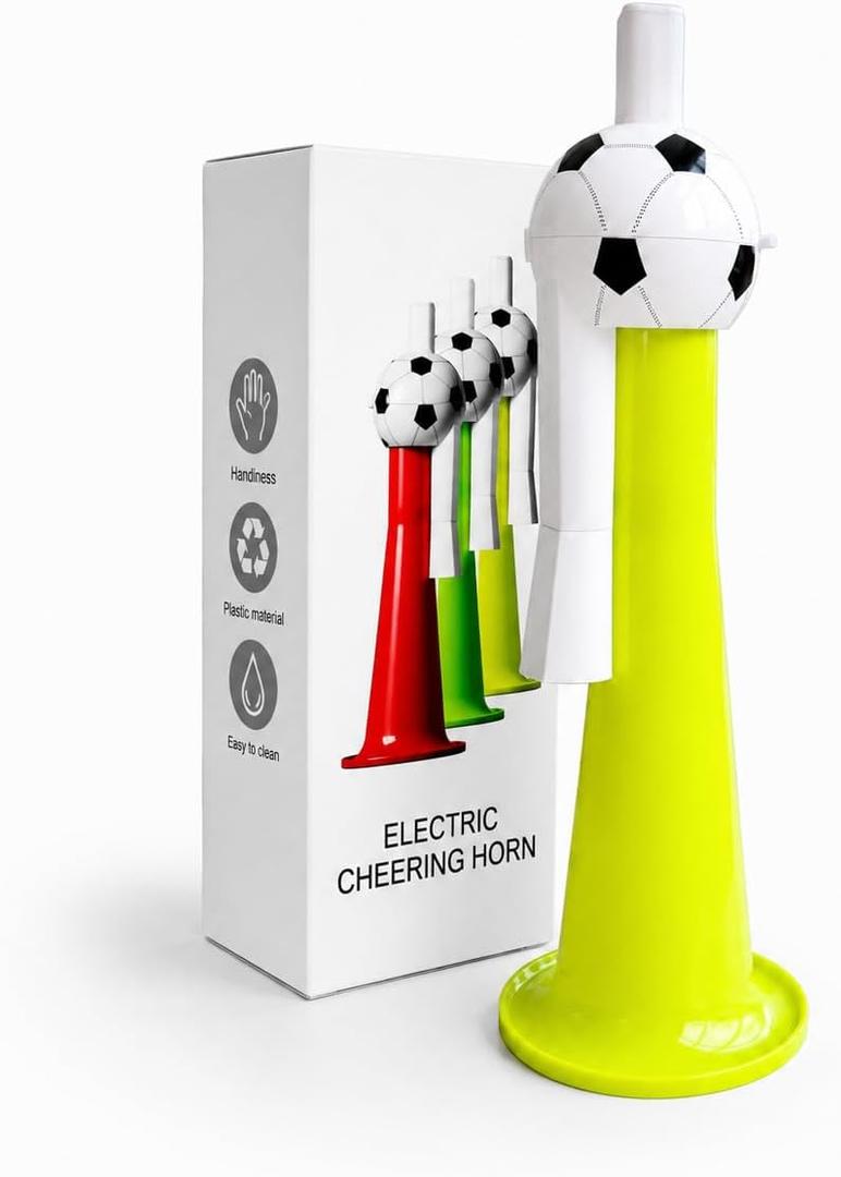 Electric Cheering Horn for Soccer Fans, Built-in Electronic Speaker for Long-Lasting World Cup Cheering, Portable Stadium Noise Maker, Perfect for Football Fans, Outdoor Sports Events (Yellow)