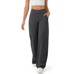 Wide Leg Pants for Women Loose Yoga Pants with Pockets Petite/Regular/Tall Stretch Casual Lounge Pants (Black, XS)