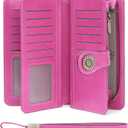 SENDEFN Wallets for Women Leather Credit Card Holder with RFID Blocking Large Capacity Wristlet | with RFID Blocking, Large Capacity, Wristlet, with RFID Blocking, Large Capacity, Wristlet (1-Wax-Red-3)