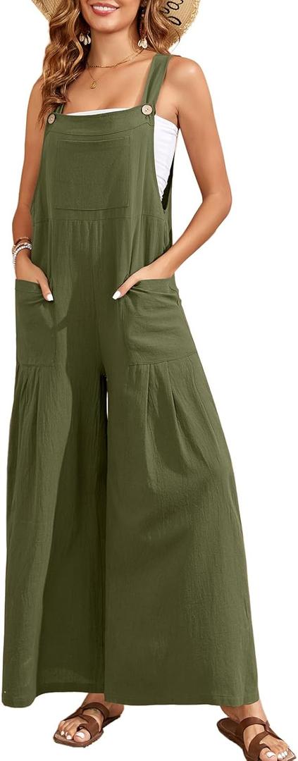 HOTIAN Womens Overalls Jumpsuits Wide Leg Causal Sleeveless Loose Rompers Jumpers (Small, Army Green)