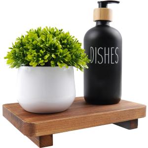 Wood Riser for Decor, Farmhouse Bathroom Counter Sink Decor, Wood Tray for Kitchen Counter, Wooden Soap Tray Dish Holder, Soap Dispenser Stand, Modern Farmhouse