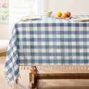 Softalker Checkered Tablecloth Rectangle, Outdoor Linen Cotton Gingham Table Cloth with Tassel, Heavy Duty Wrinkle Free Buffalo Plaid Table Cover for Kitchen Dining Summer Party - 55 x 120 Inch, Blue