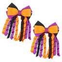 Doneace Halloween Hair Bow Clips 3 Inch Black Orange Purple Curly Ribbon Hair Clips Handmade Kids Girls Trick or Treat Hair Accessories for Halloween Party Decor (1 Count (Pack of 2))