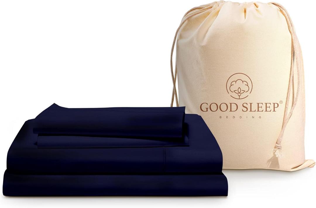 Good Sleep Bedding Twin XL Sheet Set -100% Egyptian Cotton Bedding Set, 4Pc, 1000 TC, Twin XL Bed Sheets, Soft, Luxury Sateen Weave, 16" Deep Pocket XL Twin Sheet Set - Navy Blue Sheets