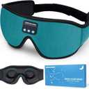 Sleep Headphones, 3D Bluetooth Sleep Mask, Washable Sleeping Headphones with Ultra Thin Stereo Speakers Microphone Hands Free for Insomnia Travel (1 Count (Pack of 1), Cyan)