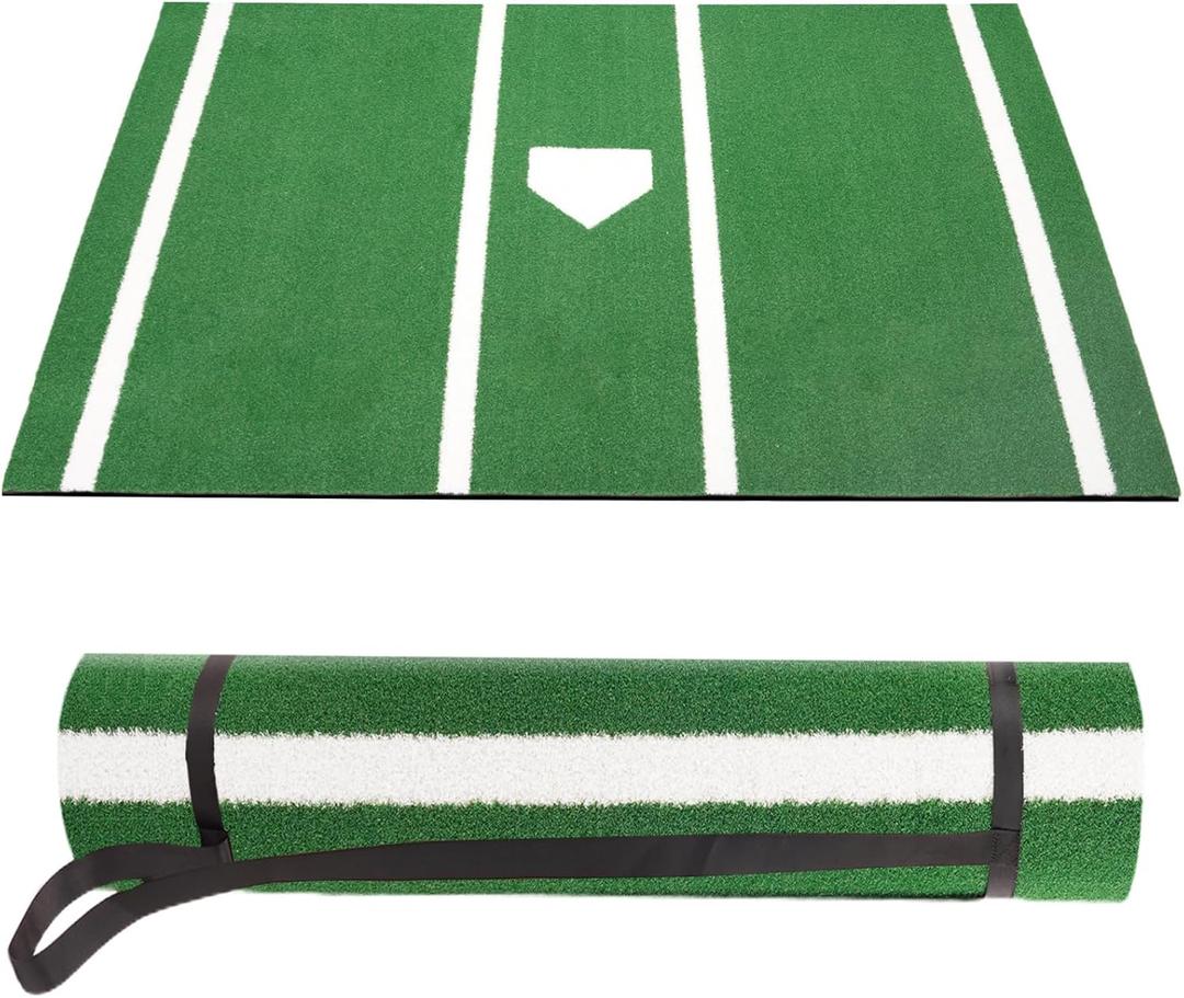 Baseball Hitting Mat, Home Plate Mat with Anti-Slide Rubber Back, Portable Batters Box Turf Mat Baseball for Hitting Practice - Indoor and Outdoor Use (10' x 3.8', Green)