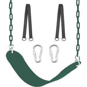 66" Heavy Duty Coated Iron Chain Sensory Swing Seat, Therapy Outdoor Playground Set Accessories With Snap Hooks and Hanging Straps (Green)