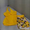 Women Tankini Swimsuits with Shorts - Two Piece Tummy Control Bathing Suits Top with Two Pockets Bottom Swimwear (Large, Yellow Flowers)