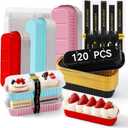 Mini Loaf Pans with Lids and Spoons Sealing Sticker,120 Pcs 6.8oz Cake Pans for Baking Disposable Aluminum Foil Christmas Cake Pan (mixed)