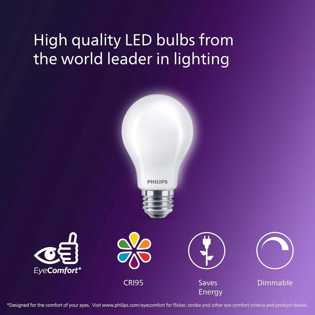 PHILIPS LED 60W A19 3-Pack Ultra Definition Soft White (2200K) 800 Lumen (8W=60W) Dimmable Flicker Free Light Bulbs