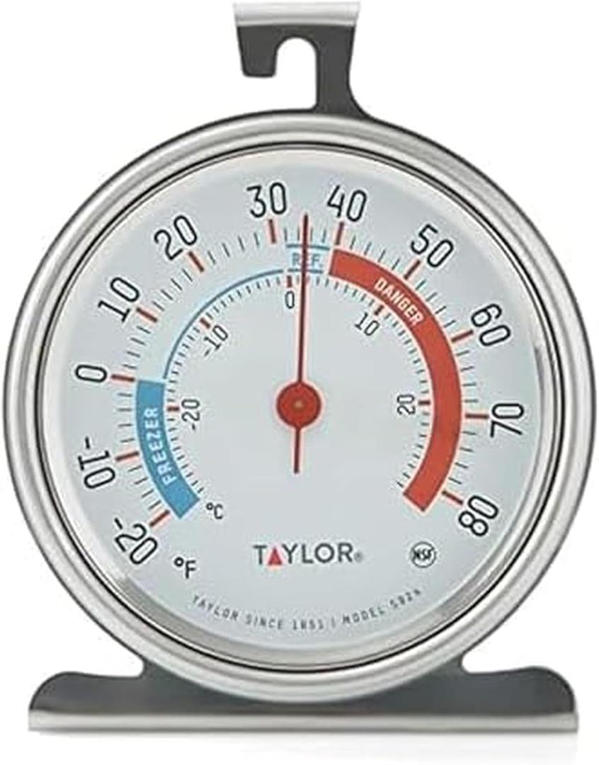 Taylor 5924 Large Dial Kitchen Refrigerator and Freezer Analog Thermometer, 3-Inch Dial, Easy to Read, Silver Finish, Accurate Temperature Monitoring (1 Count (Pack of 1))
