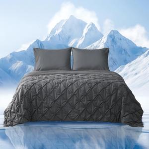 Amlie Home Elegant Pintuck Cooling Comforter Queen Size, Cooling Blanket for Hot Sleepers, Lightweight Summer Bedding with Q-Max 0.45 Cooling Fabric, Cold Blanket, 90''x90'', Charcoal Grey, Full/Queen