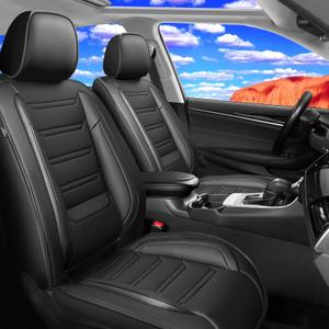 Fit Camry Car Seat Covers for Select Toyota Camry 2012-2024 2025 - Full Coverage Leather, Airbag Compatible, Waterproof & All Weather Seat Cushion Protector, Full Set, Black