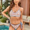 ZAFUL Women's Bohemian Swimsuit Strappy Tie Side Bikini Set Triangle Cheeky String Brazilian Swimwear (White)