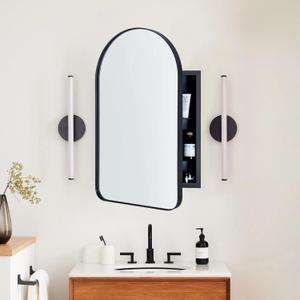Matt Black Arched Recessed Bathroom Medicine Cabinet with Mirror Stainless Steel Metal Framed Rectangular Bathroom Cabinet with Mirror 20x30''