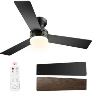 VIVOHOME Ceiling Fans with Lights, 42 inch Low Profile Ceiling Fan with Light and Remote, Flush Mount for Bedroom, Living Room, Garage, 6+1 Speeds, 3CCT, Dimmable, Timer, Quiet Reversible, Black