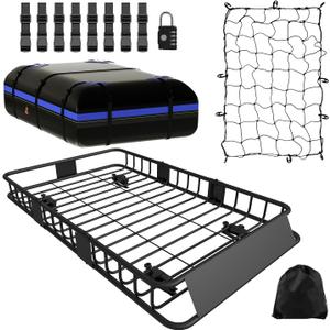 FORWODE Roof Rack Carrier Basket, 64" x 39" Rooftop Cargo Carrier with 250 lbs Capacity, Rust-Proof Steel Heavy Duty Car Top Luggage Basket with Waterproof Cargo Bag,Net for SUV Truck Cars