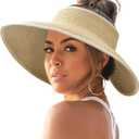 FURTALK Sun Hats for Women Wide Brim Beach Hat Straw Visor Ponytail Summer UV Packable Foldable Beach Vacation Essentials (Medium, 06-mix Beige)