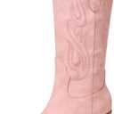 AOSPHIRAYLIAN Cowboy Boots for Women Retro Pointed Toe Pull On Block Chunky Heel Glitter Sparkly Metallic Embroidecamel Country Concert Outfits Calf Western Cowgirl Boots (10, Pink)