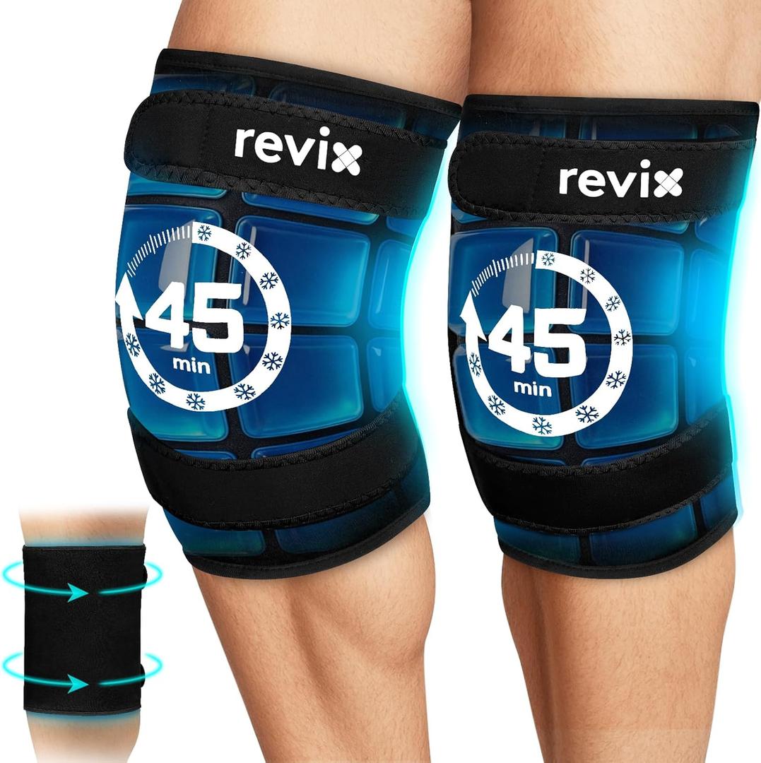 REVIX 2 Packs XXXL Knee Ice Pack Wrap Around Entire Knee, 45-Minute Long-Lasting Ice Pack for Knees with Ice Grid Gel Design, Cold Compress Therapy for Arms, Thighs, Elbows, Calves & Legs (20"10.7")